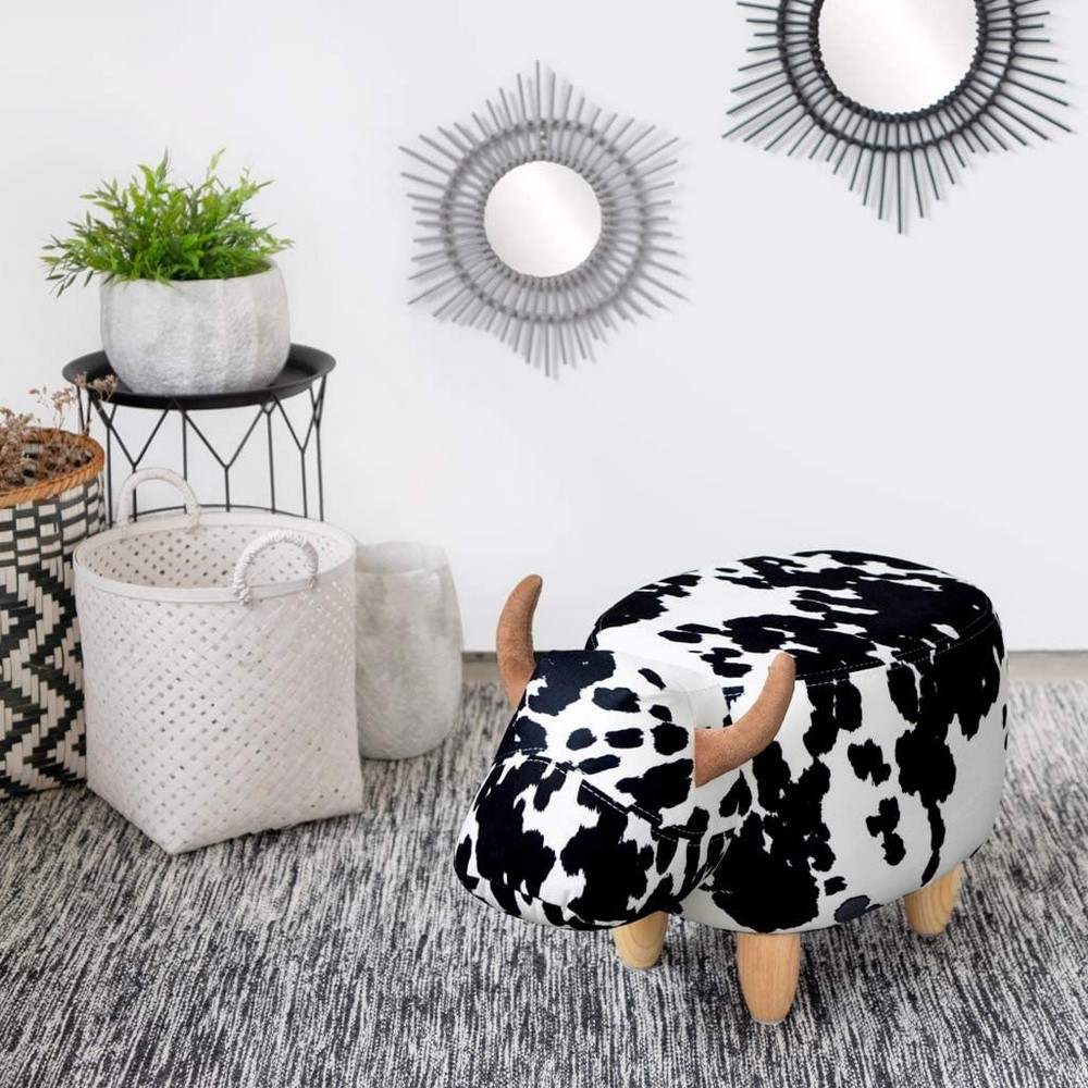 Acquista online Balvi Stool Pouf the Spotted Cow black white faux leather with wooden legs Balvi